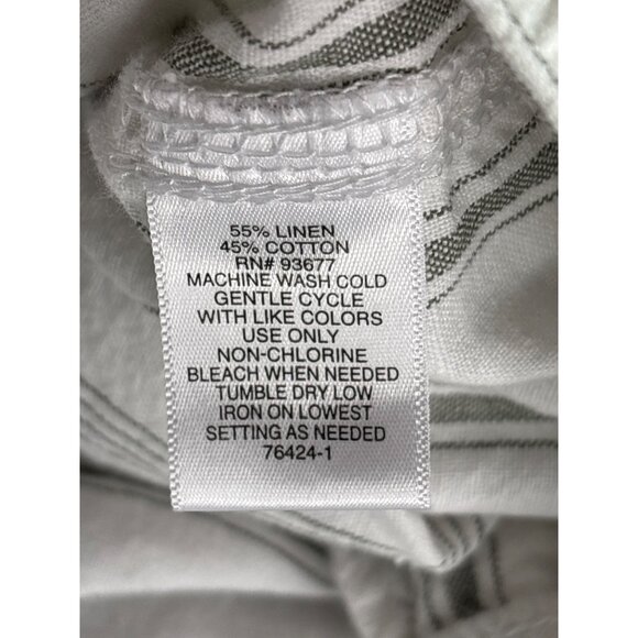 Liz Claiborne Striped Linen Blend Capri Pants XXL Elastic Waist Belt White Grey - Picture 6 of 7